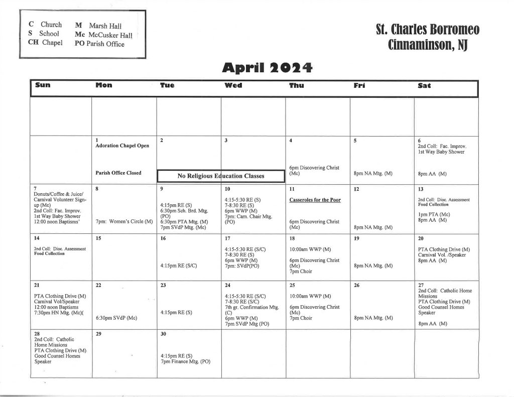 Calendar | St. Charles Borromeo